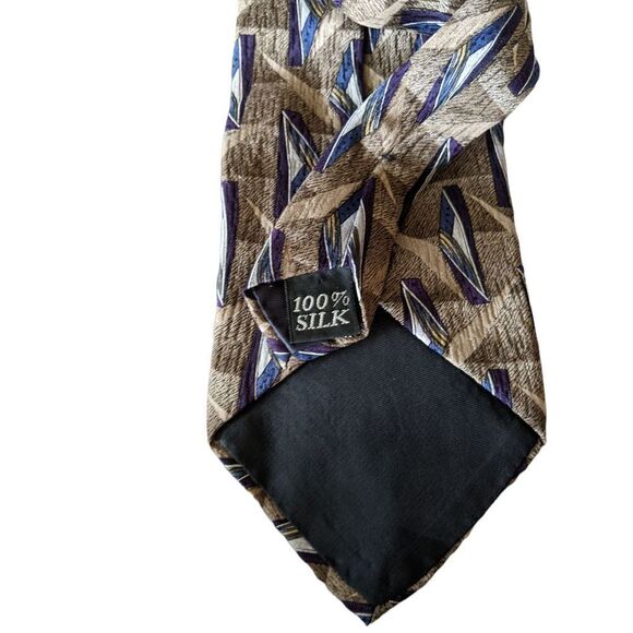 Pinecone Brown Tan Silver Blue & Purple Abstract Pattern 100% Silk Tie Len:59.5" - Picture 7 of 7